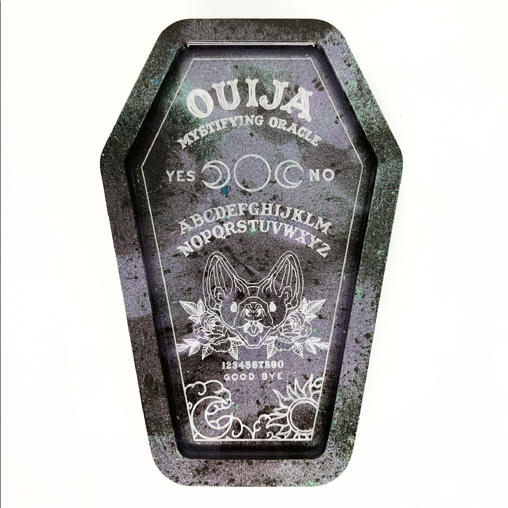 Handmade Resin Ouija Board Coffin Bat Jewelry Trinket Tray